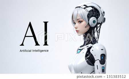 女性側面的AI圖像插圖，可愛的白色服裝動漫風格背景素材 131383512