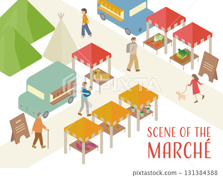 Isometric Marche Scene | 3D Illustration of an Outdoor Market, Street Stalls, Fresh Food and Bustling People Isometric Marche Scene | 3D Illustration of an Outdoor Market, Street Stalls, Fresh Food and Bustling People 131384388