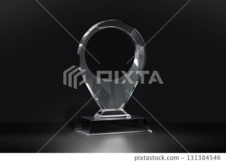 Blank ring glass award mockup on dark background, ai generated 131384546