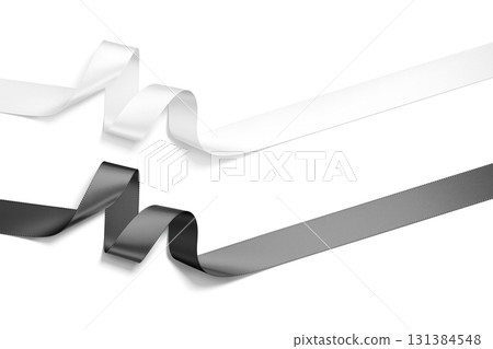 Blank black and white satin ribbon mockup set, isolated 131384548
