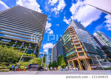 Tokyo cityscape in Japan, with views of Kyobashi intersection and Daiichi Life Kyobashi Kino Terrace Tokyo cityscape in Japan, with views of Kyobashi intersection and Daiichi Life Kyobashi Kino Terrace 131384635