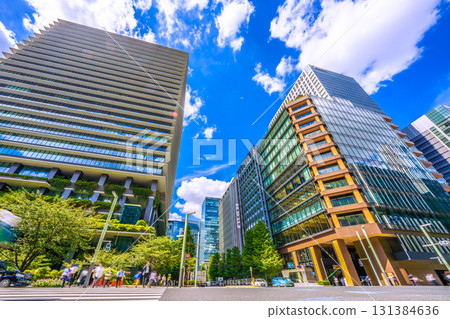 Tokyo cityscape in Japan, with views of Kyobashi intersection and Daiichi Life Kyobashi Kino Terrace 131384636