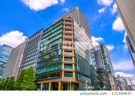 Tokyo cityscape in Japan, with views of Kyobashi intersection and Daiichi Life Kyobashi Kino Terrace 131384641