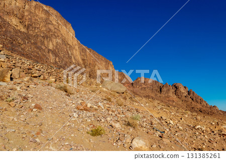 View of the rocky Sinai mountains and desert in Egypt View of the rocky Sinai mountains and desert in Egypt 131385261