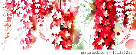 Background material, background image, pattern material, background illustration, wallpaper, floral pattern, wisteria flower, red 131385285