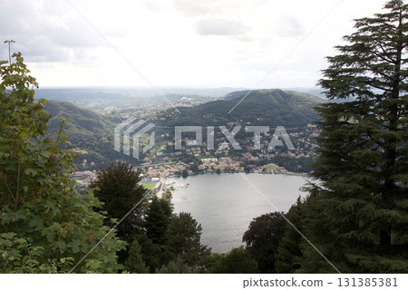 Spectacular view from the top of the Como-Brunate Cable Car, which runs from Como to Brunate in Italy 131385381