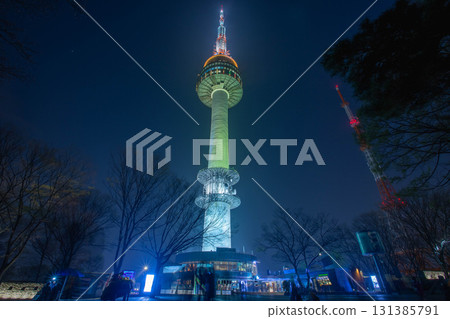 Namsan Mountain and green Seoul tower in Seoul, South Korea. 131385791