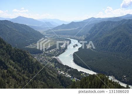 Katun River flowing among the mountains in the early morning Katun River flowing among the mountains in the early morning 131386020