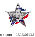 Collage of US Presidents portraits cut out of Dollar bills clipped mask in the shape of a star. Good for Happy Presidents Day, Independence Day, or another national holiday. 131386138