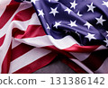 American Flag on the grey background with copy space . Border for Independence day or Veteran's day. 131386142
