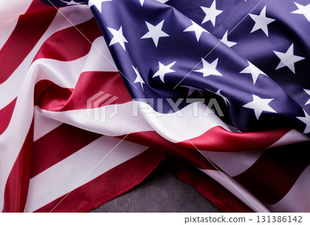 American Flag on the grey background with copy space . Border for Independence day or Veteran's day. 131386142