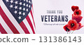 Thank you Veterans concept Banner with United States National Flag. 131386143