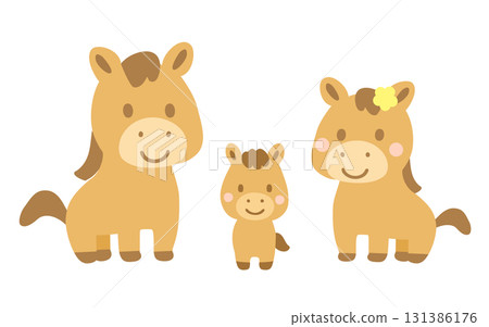 可愛的父母和孩子馬插畫_四條腿 131386176