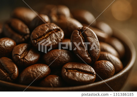 Coffee beans with customizable space for commercial product advertisement text or ideas. 131386185