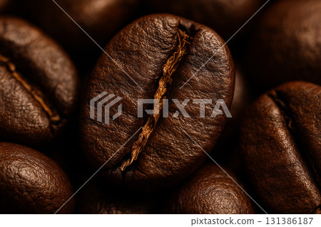 Top view of close up of coffee beans with customizable space for commercial product advertisement text or ideas. 131386187