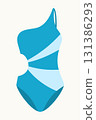 Female blue one shoulder Swimsuit. Clothes for vacation, summer, swimming, recreation. Vector element for design 131386293
