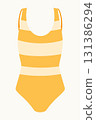 Yellow female striped swimsuit. Clothes for vacation, summer, swimming, recreation. Vector element for design 131386294