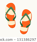 Striped flip flops with y-shaped strap. Isolated element for design. Summer, vacation, rest concept 131386297