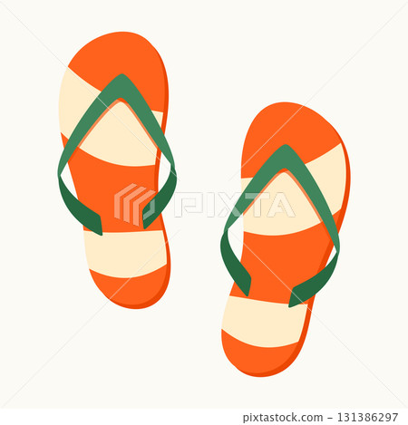 Striped flip flops with y-shaped strap. Isolated element for design. Summer, vacation, rest concept 131386297
