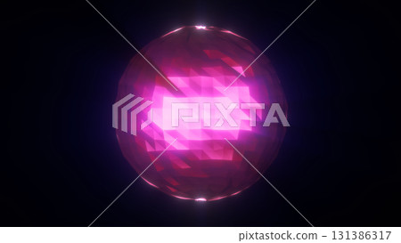 Vibrant pink glowing crystal sphere with faceted polygon surface, radiating light in a mystical dark space Vibrant pink glowing crystal sphere with faceted polygon surface, radiating light in a mystical dark space 131386317
