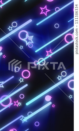 Abstract background with neon stars, circles, and diagonal glowing lines in blue and pink colors Abstract background with neon stars, circles, and diagonal glowing lines in blue and pink colors 131386334