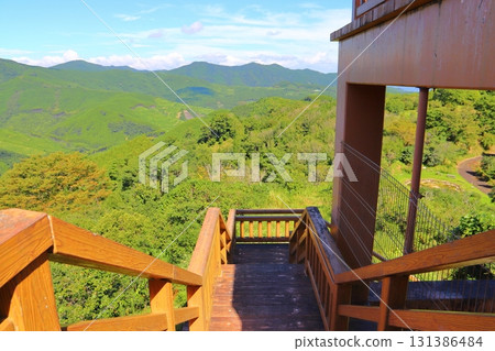 Observatory, stairs, mountains, blue sky, clouds 131386484