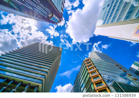 Tokyo cityscape in Japan, with views of Kyobashi intersection, Daiichi Life Kyobashi Kino Terrace, etc. 131386939