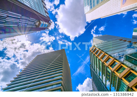 Tokyo cityscape in Japan, with views of Kyobashi intersection, Daiichi Life Kyobashi Kino Terrace, etc. 131386942