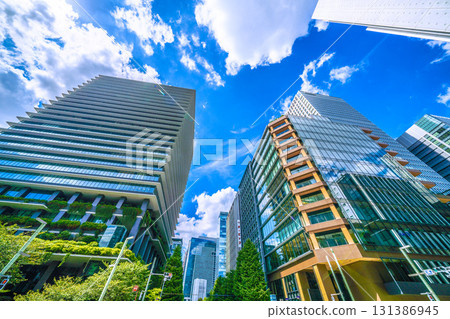 Tokyo cityscape in Japan, with views of Kyobashi intersection, Daiichi Life Kyobashi Kino Terrace, etc. 131386945