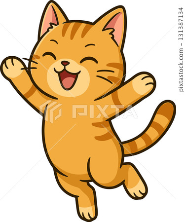 Illustration of a cat jumping for joy Illustration of a cat jumping for joy 131387134