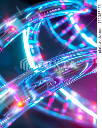 Abstract spiral DNA cyber neon colors 131387453