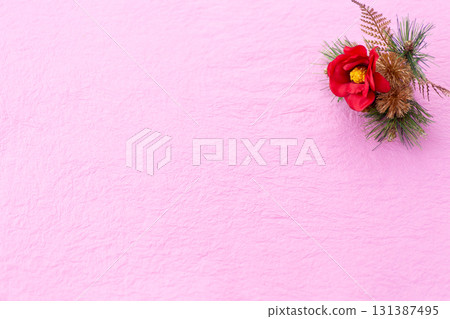 Pink plain washi paper and camellia flowers 131387495