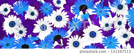 背景材料、背景圖像、圖案材料、背景圖、壁紙、金光菊、淡藍色 x 白色 131387513