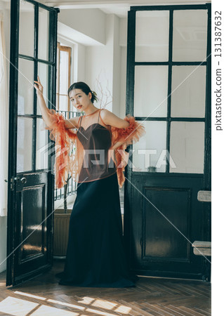 Woman in a black wedding dress 131387632