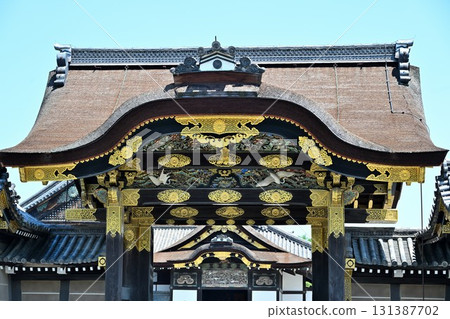 Kyoto "Nijo Castle" gate and stone wall 131387702