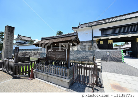Kyoto "Nijo Castle" gate and stone wall 131387753