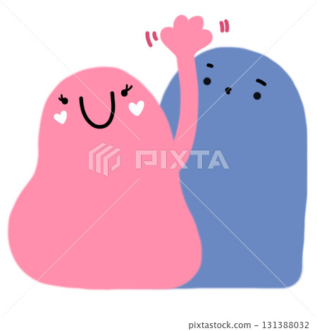 Blue bubble gum and pink girl cartoon say hi Blue bubble gum and pink girl cartoon say hi 131388032