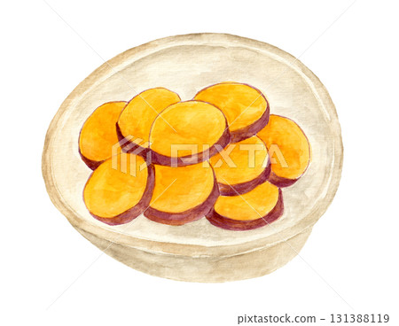 手繪水彩插圖的煮紅薯 131388119