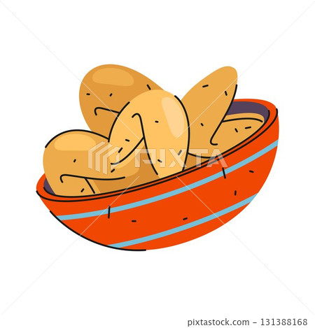 Chinese fortune cookies in bowl. Vector traditional China pastry for prediction. Asian dessert for new year celebration. Buffet sweets or treat food. Snack and meal, cuisine and culinary, nutrition. Chinese fortune cookies in bowl. Vector traditional China pastry for prediction. Asian dessert for new year celebration. Buffet sweets or treat food. Snack and meal, cuisine and culinary, nutrition. 131388168
