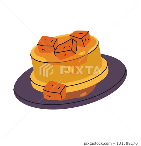 Vector Chinese dessert or Asian pudding, China sweet food. Confection rice jelly or Asia dish. Gastronomy treat cuisine. Traditional culinary for festive. Syrup nutrient. Cooking, nutrition, gourmet. 131388170