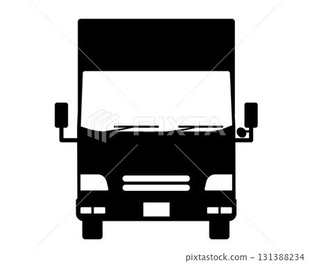 [Revised version] Black and white silhouette of a truck seen from the front (van body type) 131388234