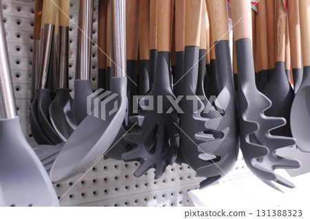 Plastic Silicone Kitchen Utensils Scoop Spatula Spoon For Spaghetti Close-Up Plastic Silicone Kitchen Utensils Scoop Spatula Spoon For Spaghetti Close-Up 131388323