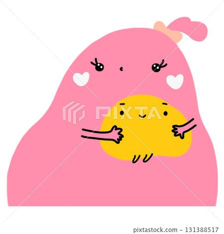 Cute pink girl bunny with egg yolk cartoon Cute pink girl bunny with egg yolk cartoon 131388517