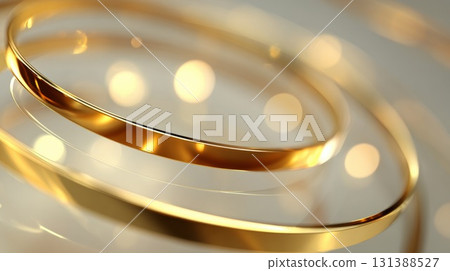 Elegant abstract golden circles and arcs rotating with soft bokeh background for visual appeal 131388527