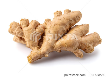 Fresh ginger root vegetable isolated on white background. 131388599