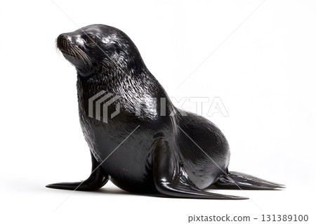 Seal sits looking up and to the side. 131389100