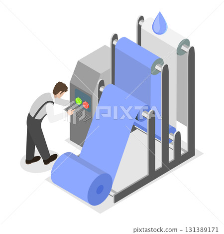 3D Isometric Flat Vector Illustration of Textile Manufacturing, Machinery and Equipment. Item 2 131389171