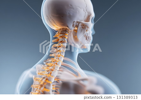 A detailed look at the human skeleton from the side. 131389313