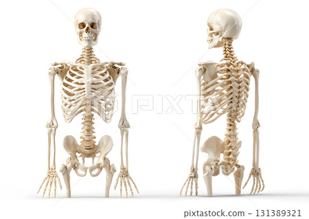 Anatomy biological structure shown standing from the front and side. Anatomy biological structure shown standing from the front and side. 131389321