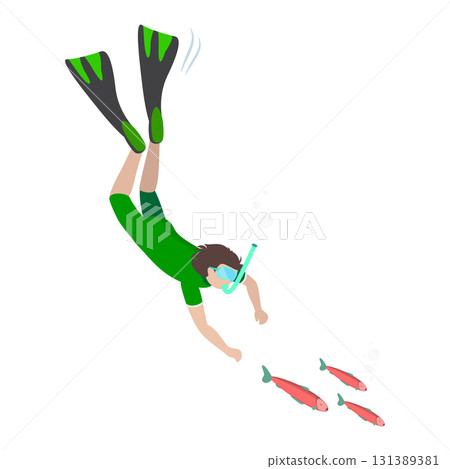 3D Isometric Flat Vector Set of Scuba Divers, Marine Exploring People. Item 5 131389381